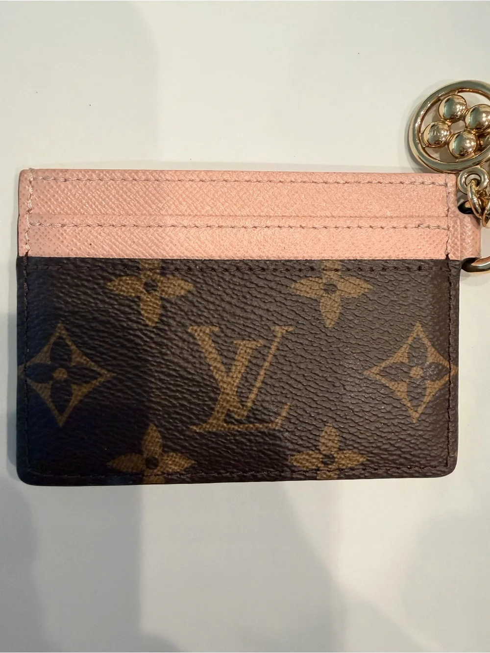 Louis Vuitton Brown Monogram Canvas with Pink Leather Card Holder Key Pouch